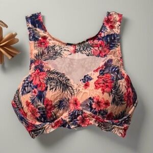 Victoria's Secret PINK Tropical Floral Lace Mesh Push-Up Bralette M Barbiecore